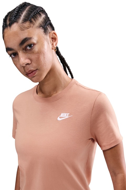 Nike, Tricou cu decolteu la baza gatului Sportswear Club Essentials, Roz somon, S