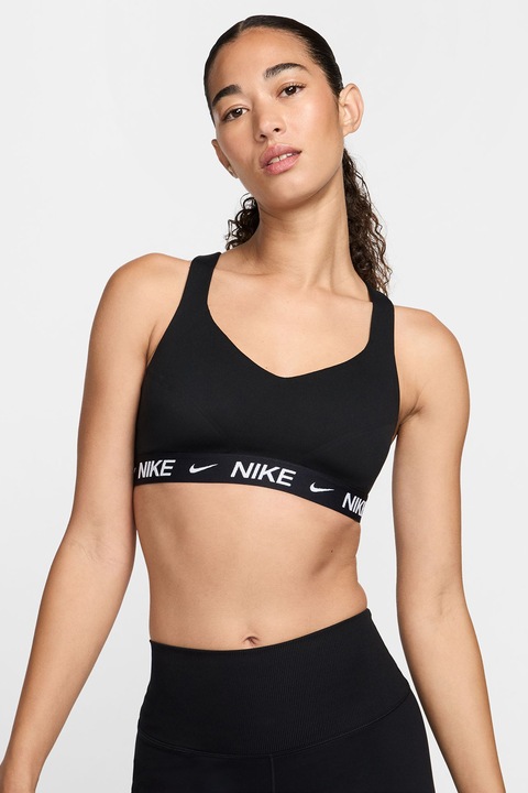 Nike, Bustiera cu tehnologie Dri-FIT si sustinere ridicata pentru fitness Indy, Negru/Negru stins