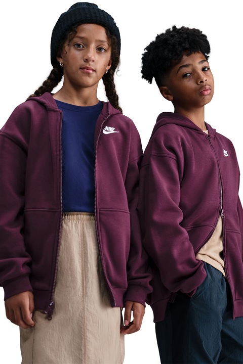 Nike, Свободно худи Club с цип, Тъмновиолетов