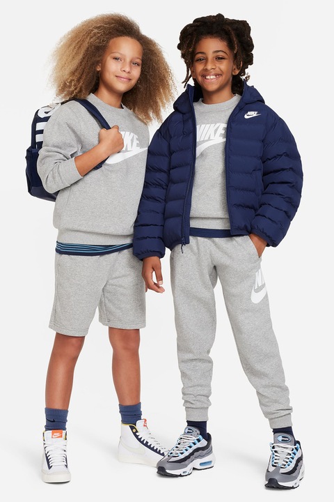 Nike, Суитшърт Club с памук с лого, Бял/Сив меланж