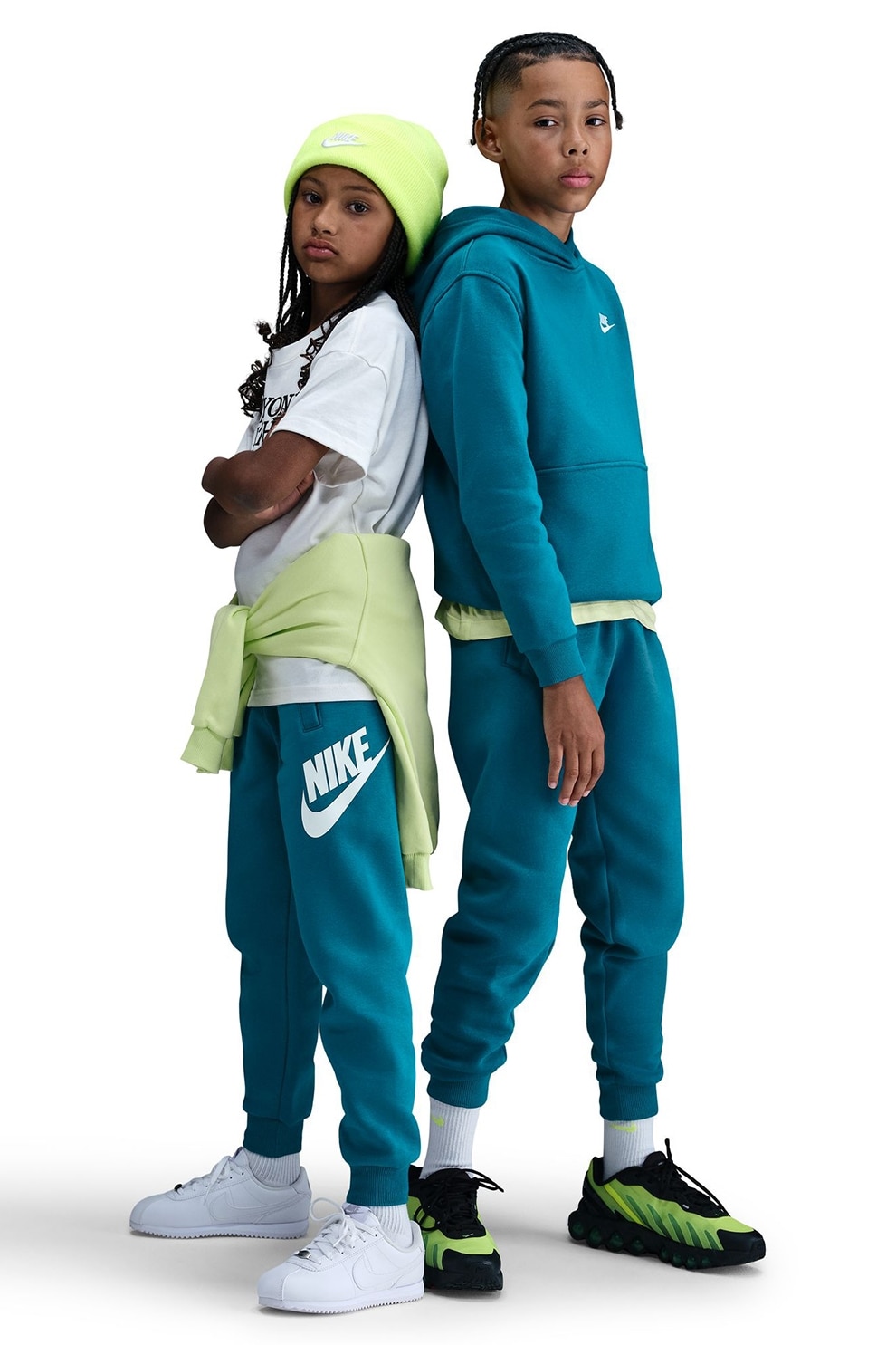 Nike, Pantaloni de trening din fleece cu logo Sportswear Club, Alb, Albastru, 122-128 CM