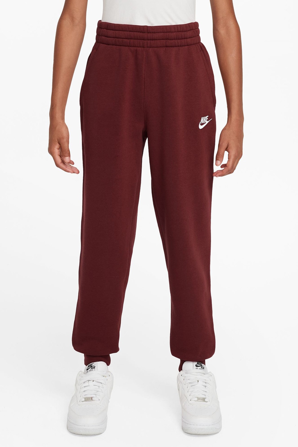 Nike, Pantaloni de trening cu buzunare oblice Sportswear Club, Caramiziu, Alb optic, 137-147 CM