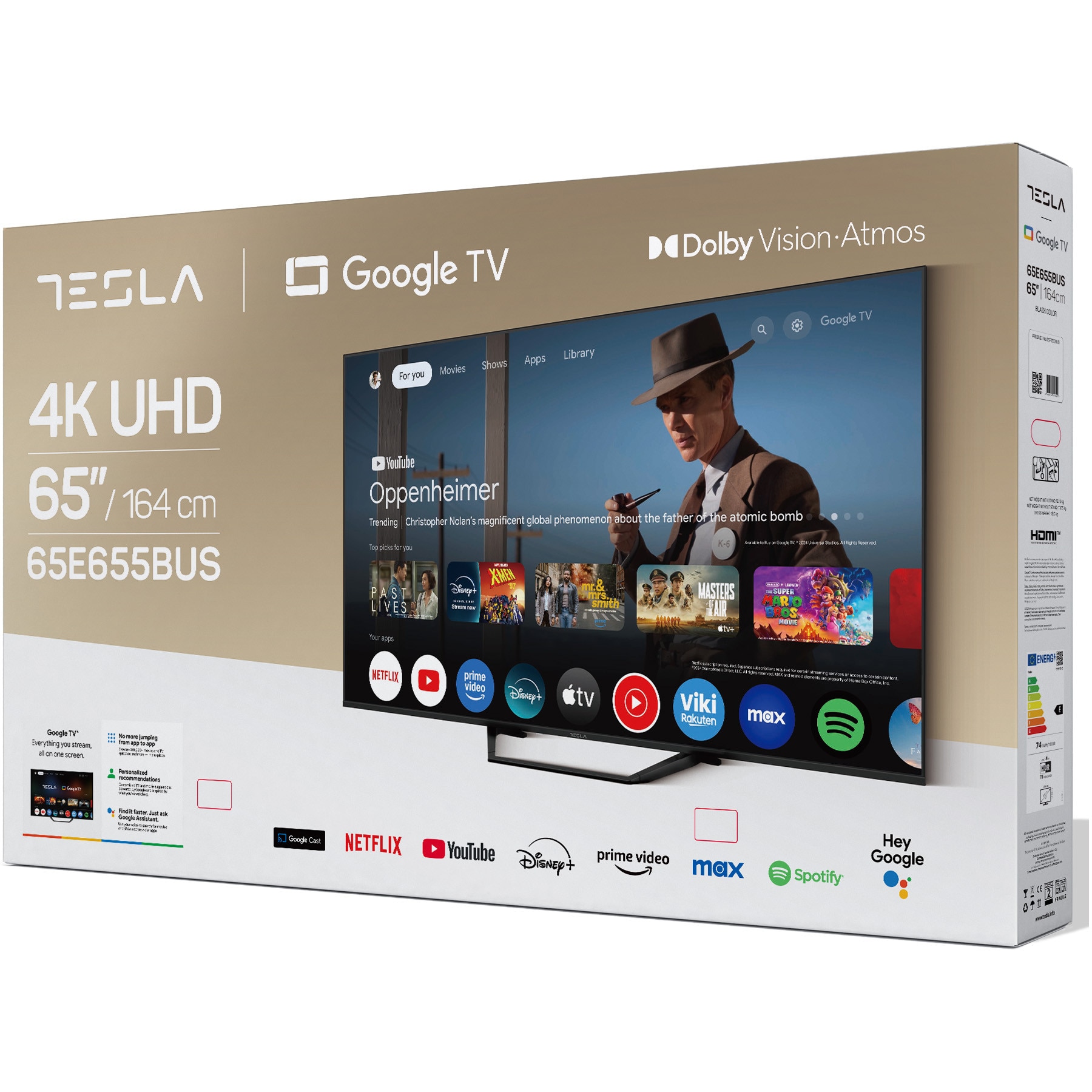 Televizor Tesla 65E655BUS, 165 cm, Smart Google TV, 4K Ultra HD, Clasa E