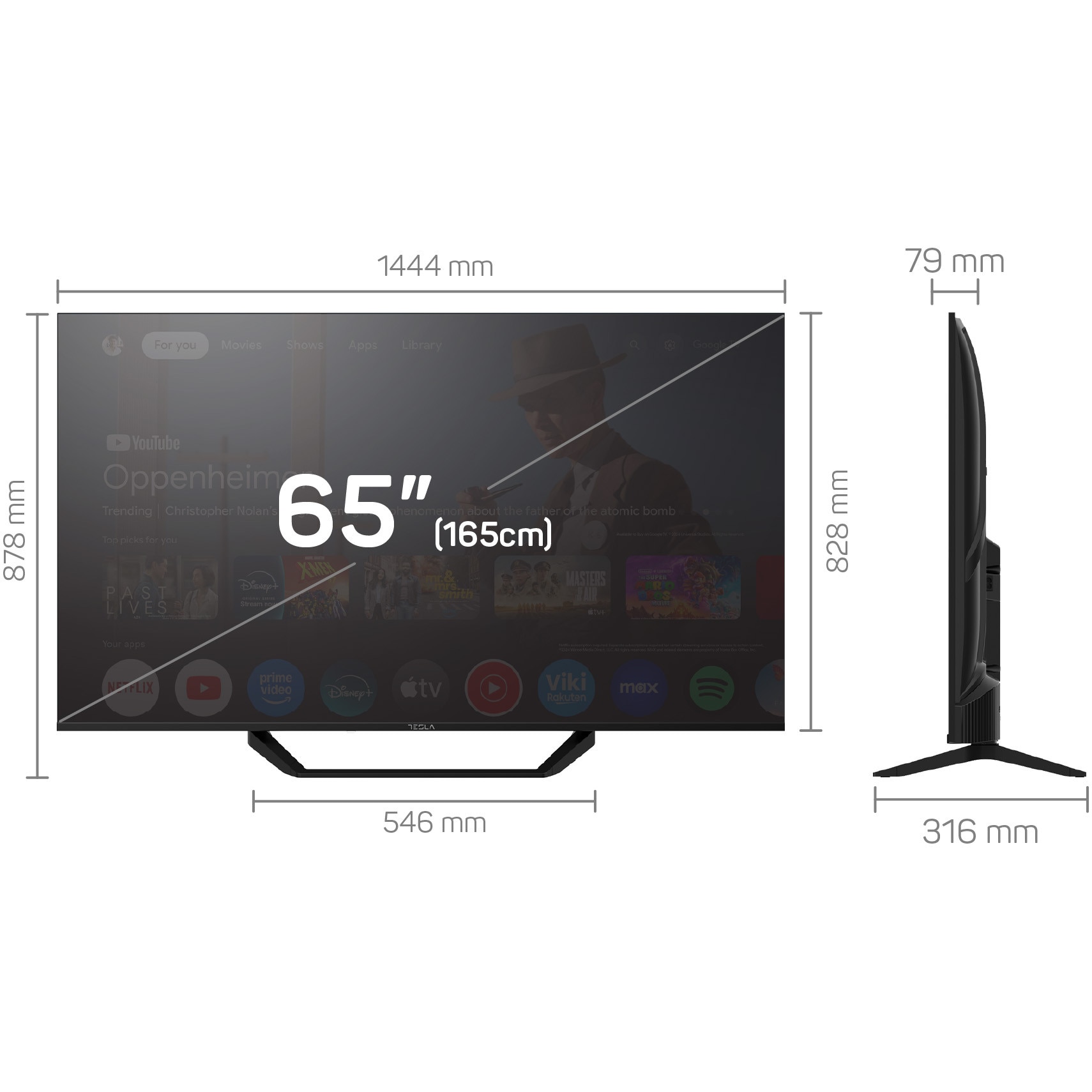 Televizor Tesla 65E655BUS, 165 cm, Smart Google TV, 4K Ultra HD