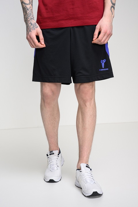 Nike, Pantaloni scurti cu snur de ajustare si imprimeu FC Barcelona pentru fotbal, Negru, M