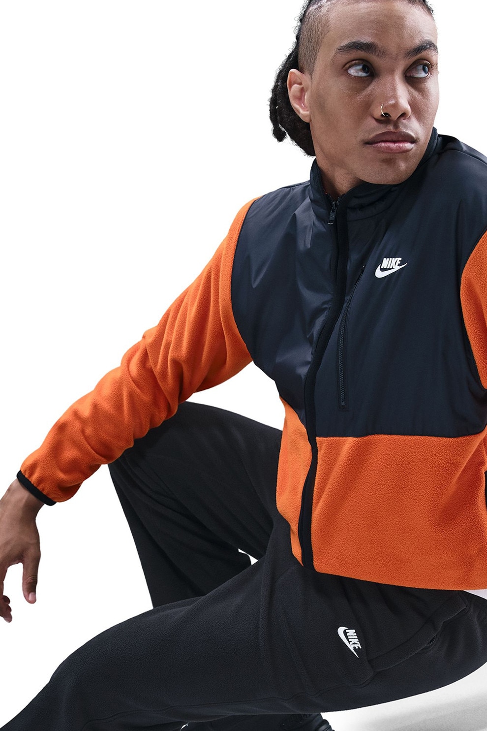 Nike, Pantaloni de trening din material fleece cu talie ajustabila Club, Alb, Negru, M