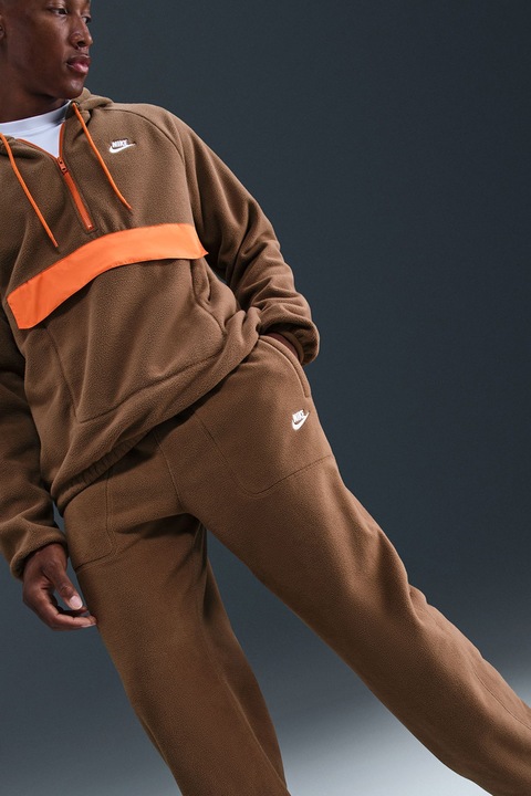 Nike, Поларен спортен панталон Club с регулируема талия, Карамел