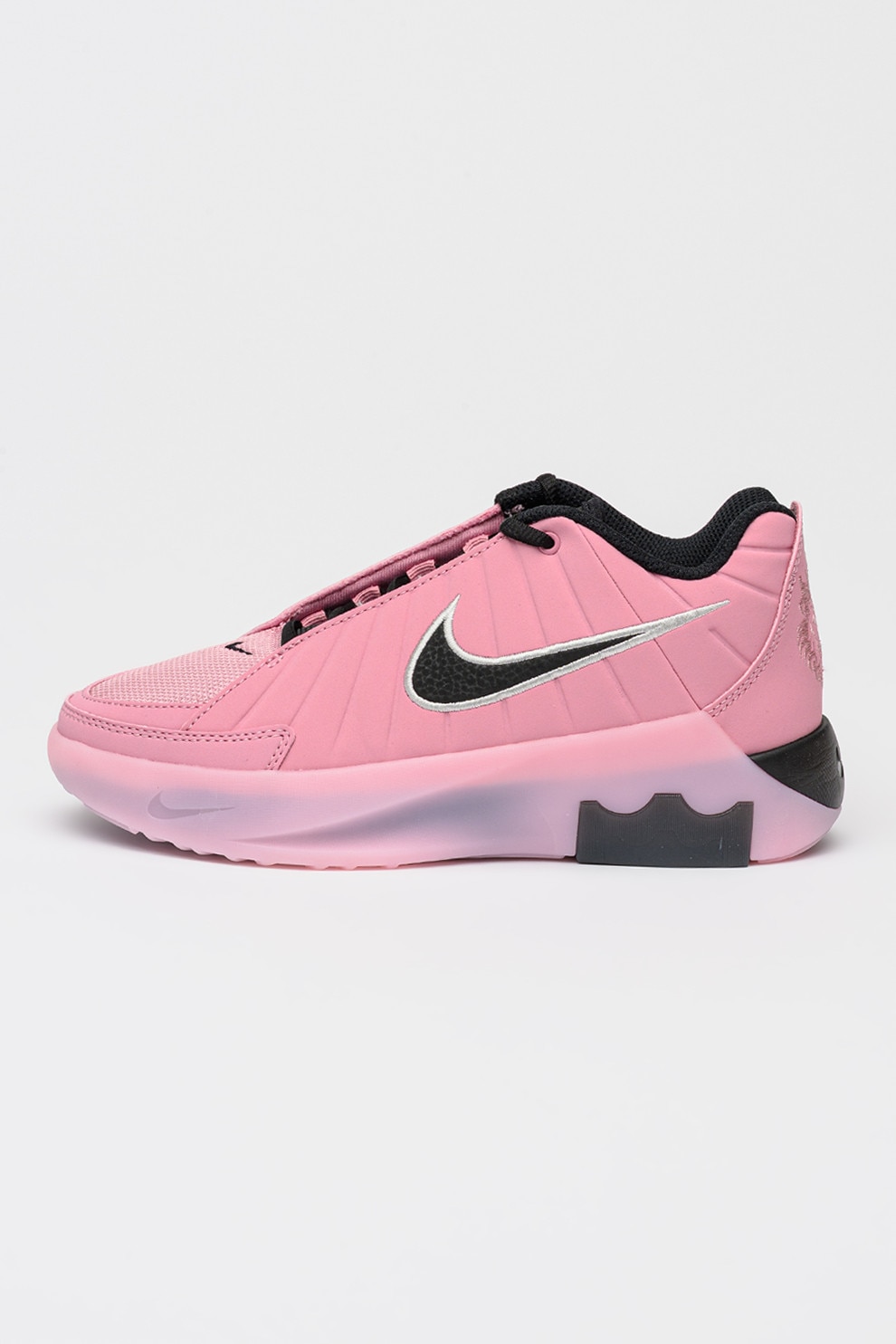 Nike, Pantofi Lebron Witness de piele ecologica cu garnituri din plasa pentru baschet, Negru, Roz prafuit, 35.5 EU