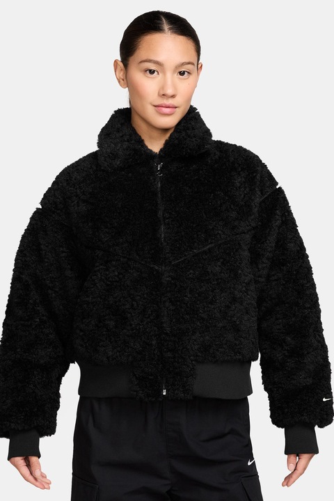 Nike, Jacheta din fleece cu buzunare laterale Sportwear, Negru