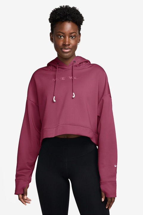 Nike, Късо худи с Therma-FIT и лого, Тъмнорозов