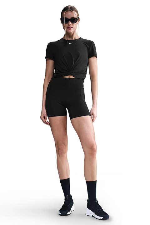 Nike, Tricou crop cu model rascuti pe partea din fata, Negru