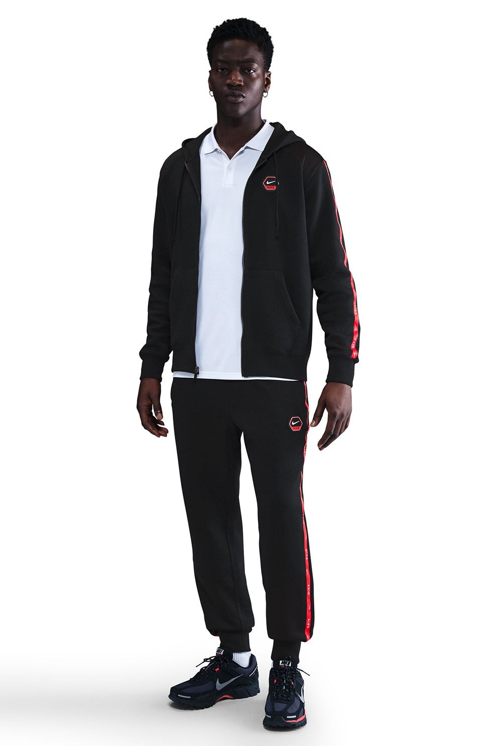 Nike, Pantaloni de trening conici cu talie medie, Rosu, Negru, 2XL