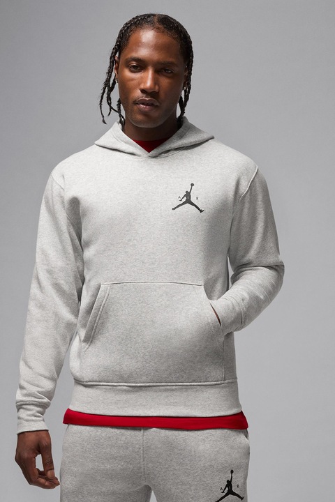 Nike, Баскетболно худи Jumpman с джоб кенгуру, Светлосив меланж