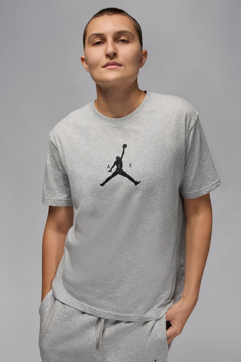 Nike, Tricou din bumbac pentru baschet Jumpman, Gri deschis