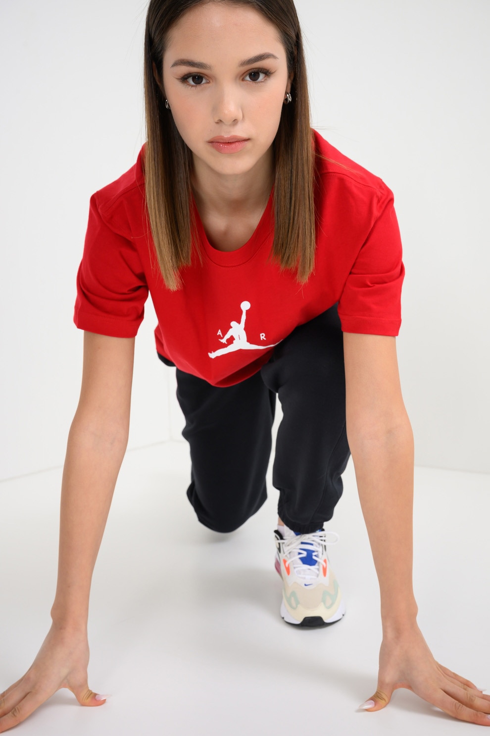 Nike, Tricou din bumbac pentru baschet Jumpman, Rosu vermillion, M