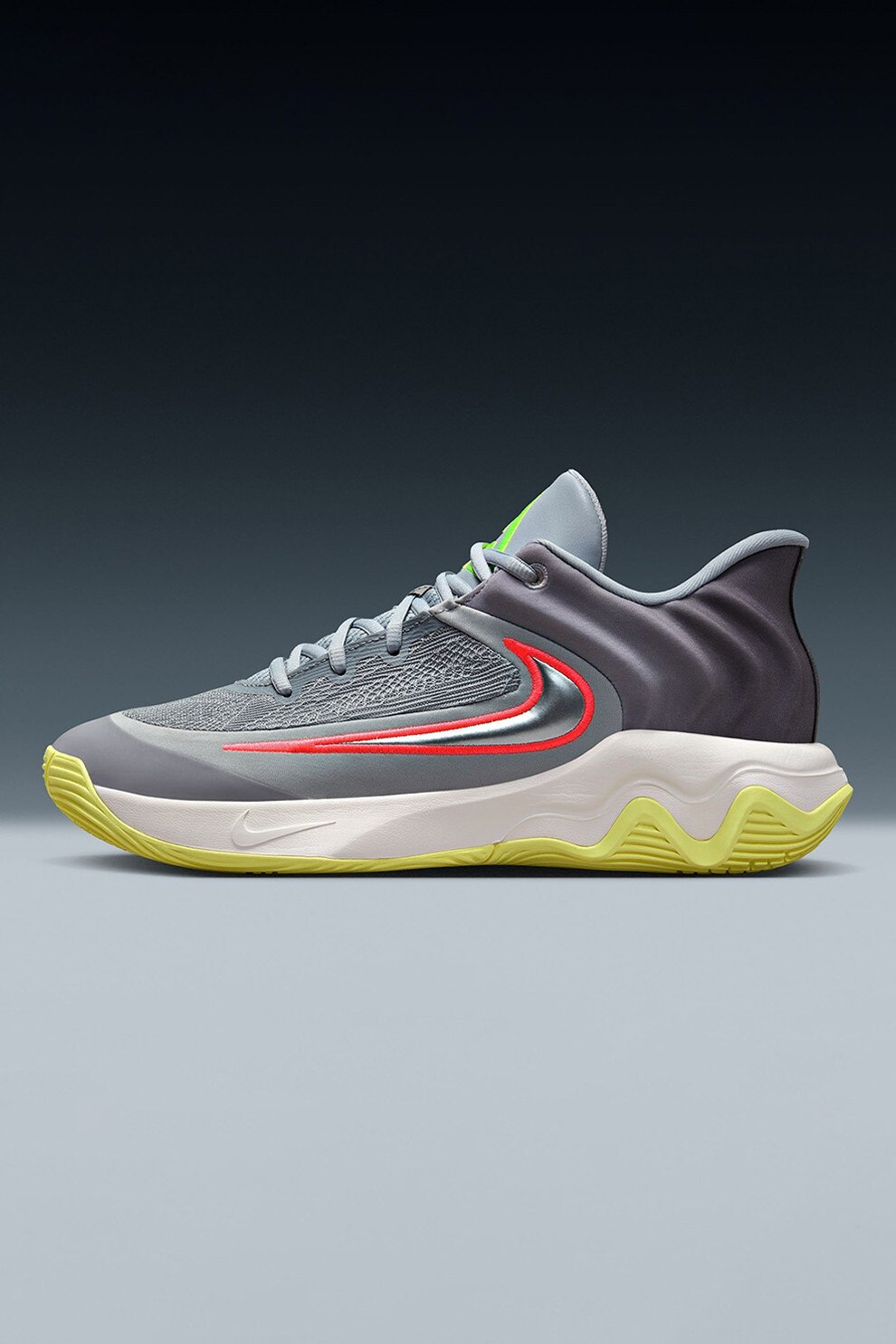 Nike, Pantofi Giannis Immortality 4 cu logo contrastant, pentru baschet, Galben sofran, Portocaliu mandarina, Gri inchis, 9.5
