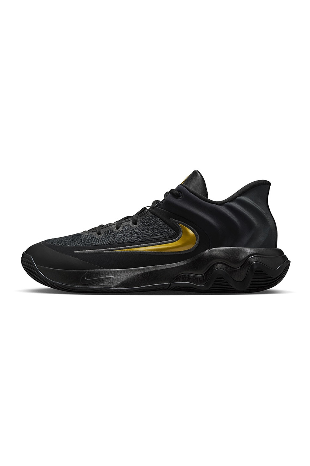 Nike, Pantofi Giannis Immortality 4 cu logo contrastant, pentru baschet, Negru, Galben inchis, 7