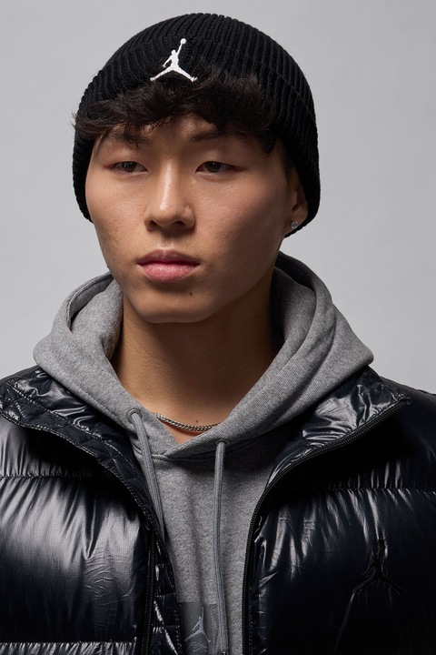 Nike, Caciula unisex cu broderie logo Terra, Negru, Alb optic