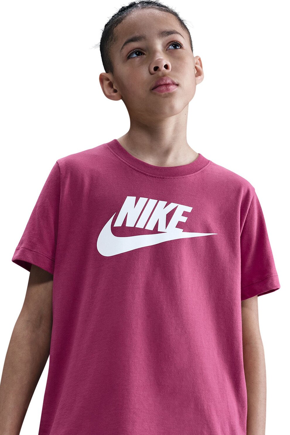 Nike, Tricou cu decolteu la baza gatului si imprimeu logo Futura, Rosu, Alb optic, 147-158 CM