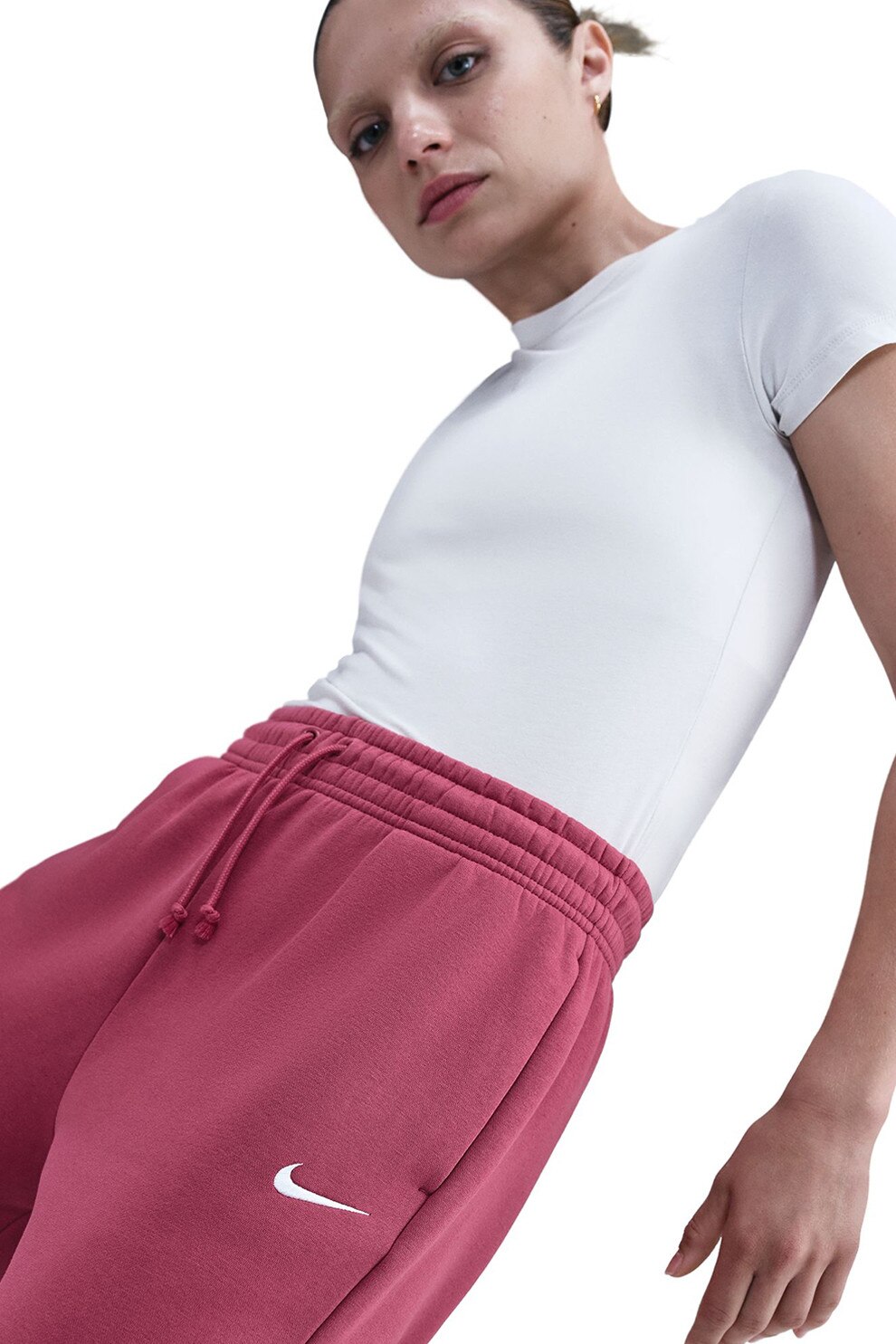 Nike, Pantaloni de trening cu talie inalta Phoenix, Rosu capsuna, S