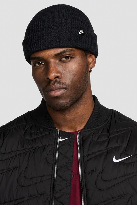 Nike, Caciula tricotata unisex, Negru, Alb optic