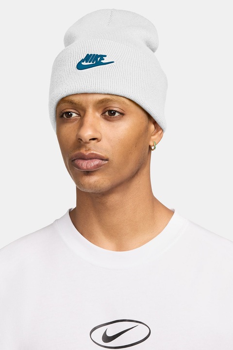 Nike, Caciula unisex cu logo brodat Peak, Alb optic/Albastru petrol, 52-62 CM