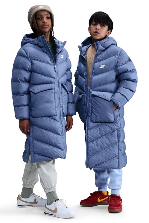 Nike, Geaca lunga matlasata cu buzunare, Albastru lavanda