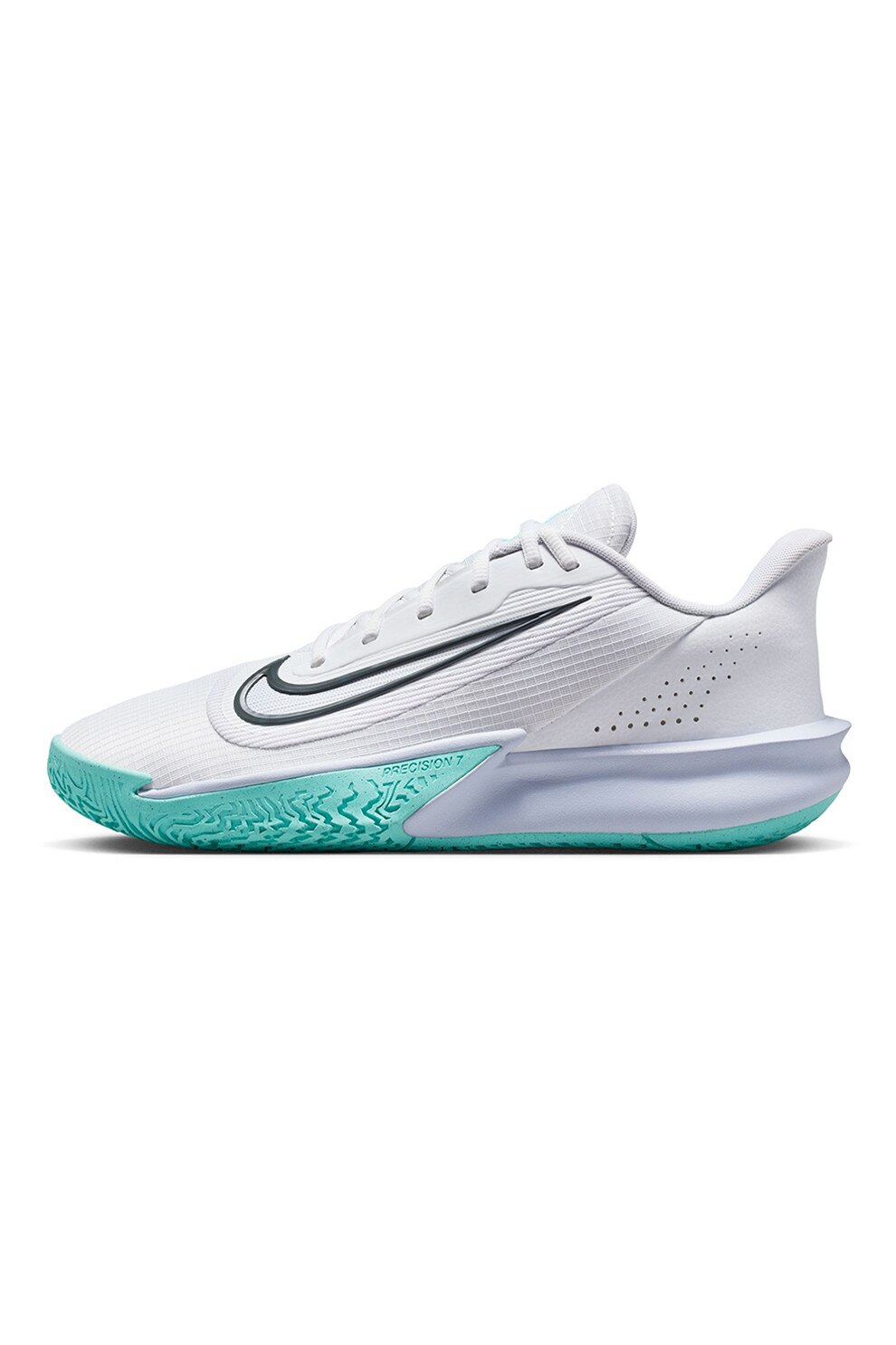 Nike, Pantofi low-cut pentru baschet Precision VII, Gri, Alb optic, 9.5