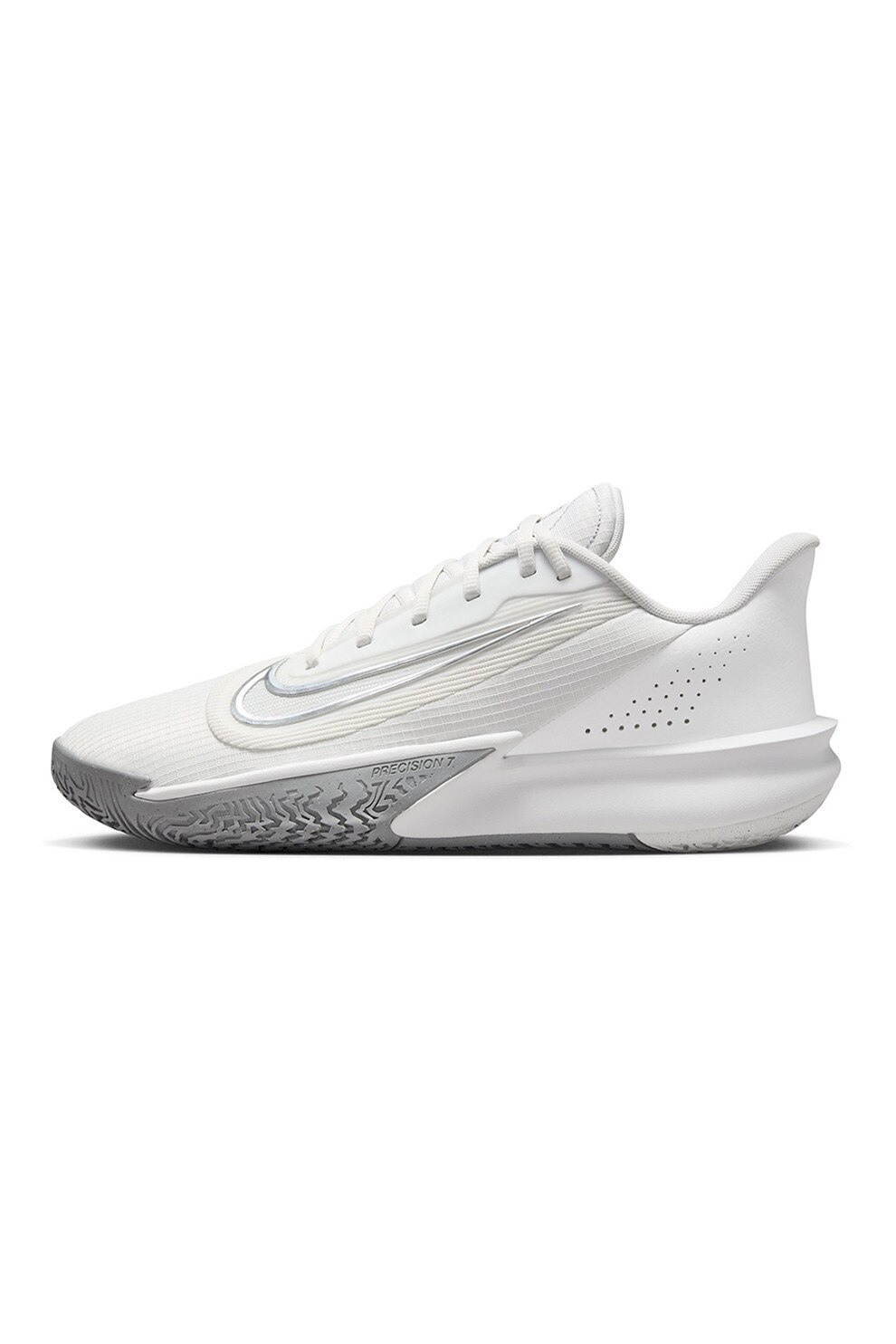 Nike, Pantofi low-cut pentru baschet Precision VII, Alb, Gri deschis, 8.5