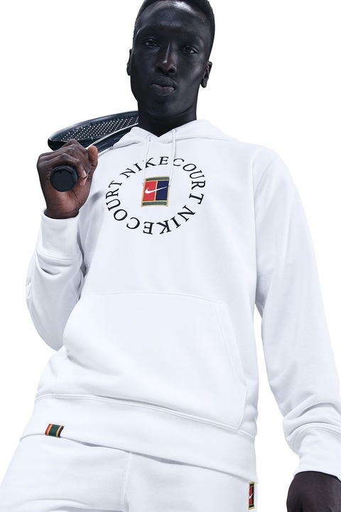 Nike, Hanorac cu tehnologie Dri Fit si imprimeu logo, Alb optic