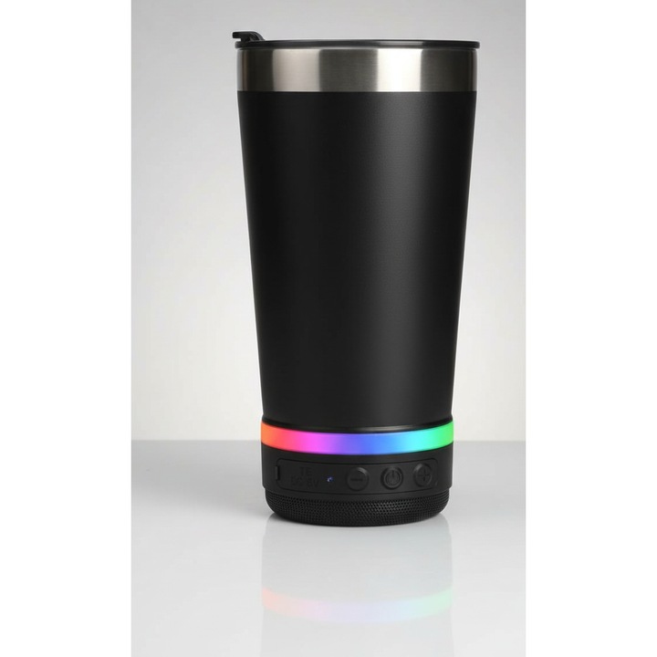 Cestie Smart Cu Iluminare LED si Difuzor Integrat - Experienta Imersiva de Hidratare si Muzica, Design Modern in Negru cu Banda LED Colorata, Control Tactil