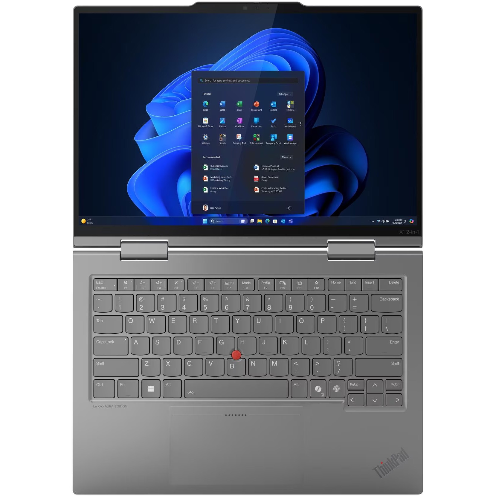 Laptop Lenovo ThinkPad X1 2-in-1 G10 Aura Edition 2.8K 14 inch Intel Core Ultra 7 265U 64GB 2TB SSD Windows 11 Pro Grey