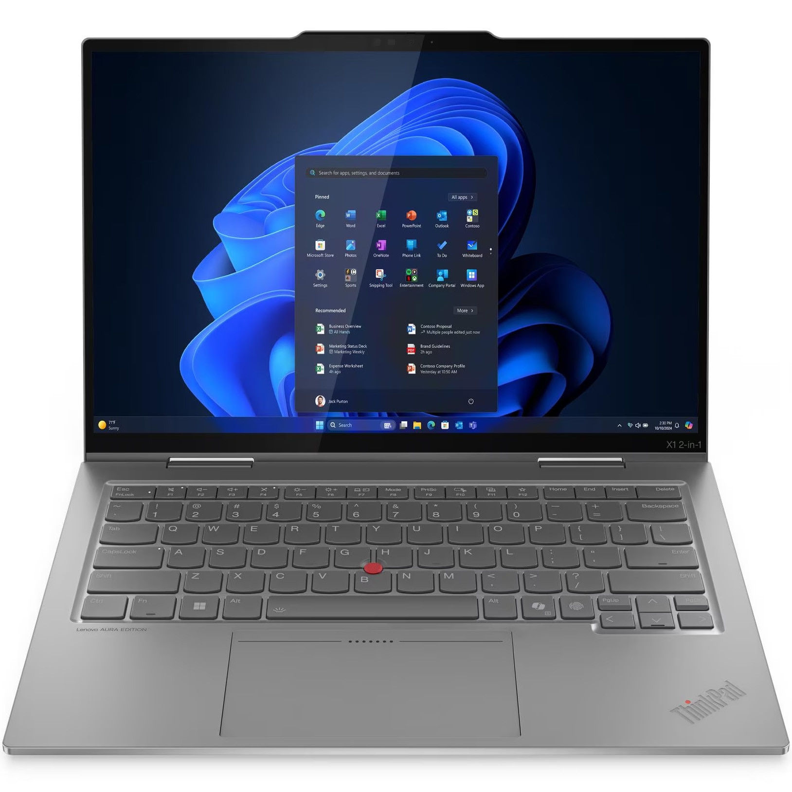 Laptop Lenovo ThinkPad X1 2-in-1 G10 Aura Edition 2.8K 14 inch Intel Core Ultra 7 265U 64GB 2TB SSD Windows 11 Pro Grey