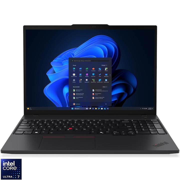 Laptop Lenovo ThinkPad T16 Gen 4 (Intel) cu procesor Intel® Core Ultra 7 255U pana la 5.20 GHz, 16" WUXGA IPS, 64GB, 1TB SSD, Intel® Graphics, Windows® 11 Pro