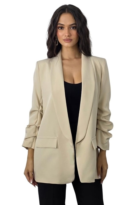Sacou office Alessia, cu buzunare decorative, Crem deschis, One Size S/M, FashionForYou