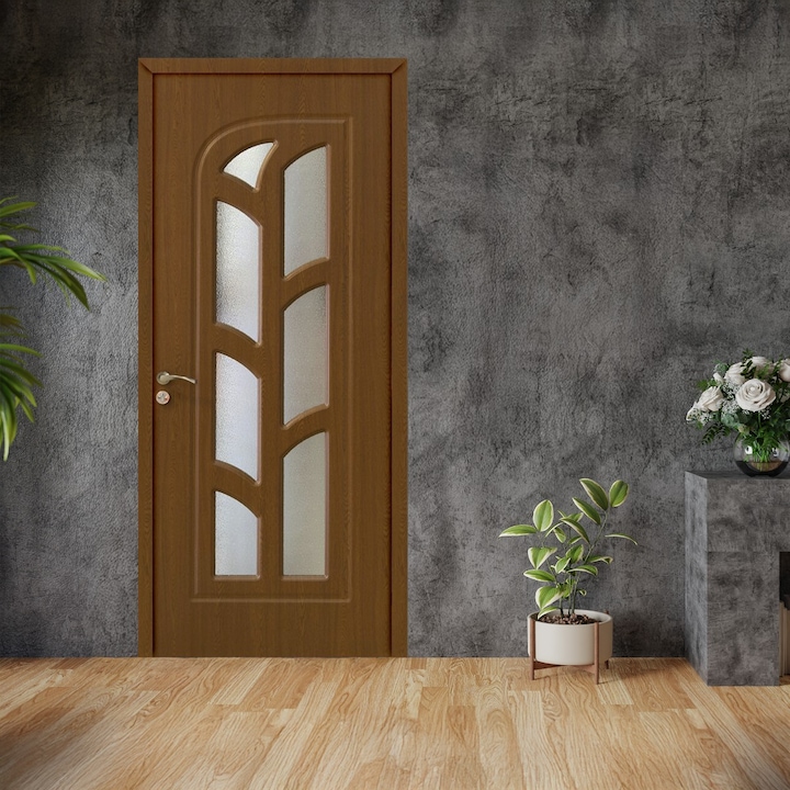 Модерна дървена интериорна врата, със стъкло, ОП 064 Тъмен дъб 2000/800