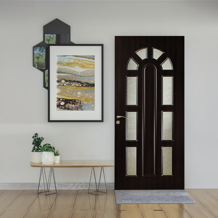 Usa interior din MDF WoodFine-062, cu geam, reversibila, toc si accesorii incluse, wenge, 70 x 200 cm