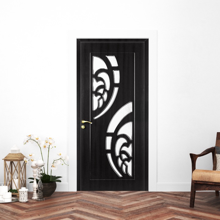 Интериорна дървена врата Madera Quiet-025, със стъкло, реверсивна, включена каса и аксесоари, венге, 60 x 200 см