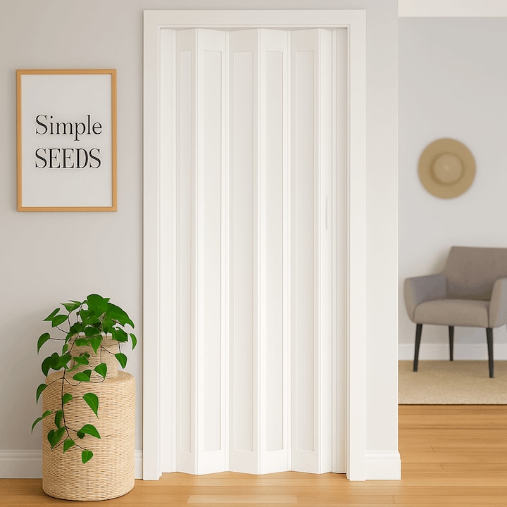 Usa plianta interior cu geam 1/1 Prestij, din PVC, alb marmorat, 850/2030 mm