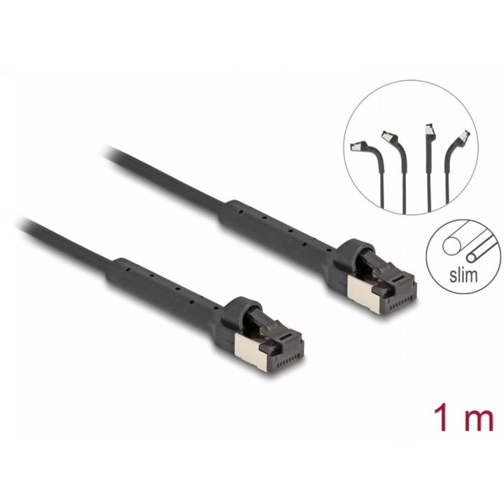 Тънък мрежов кабел RJ45 Cat.6A U/FTP ъгъл/ъгъл Черен 1м, Delock 80934