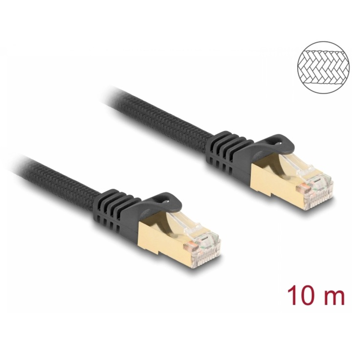 Cablu de retea RJ45 Cat.6A S/FTP 10m brodat Negru, Delock 80322