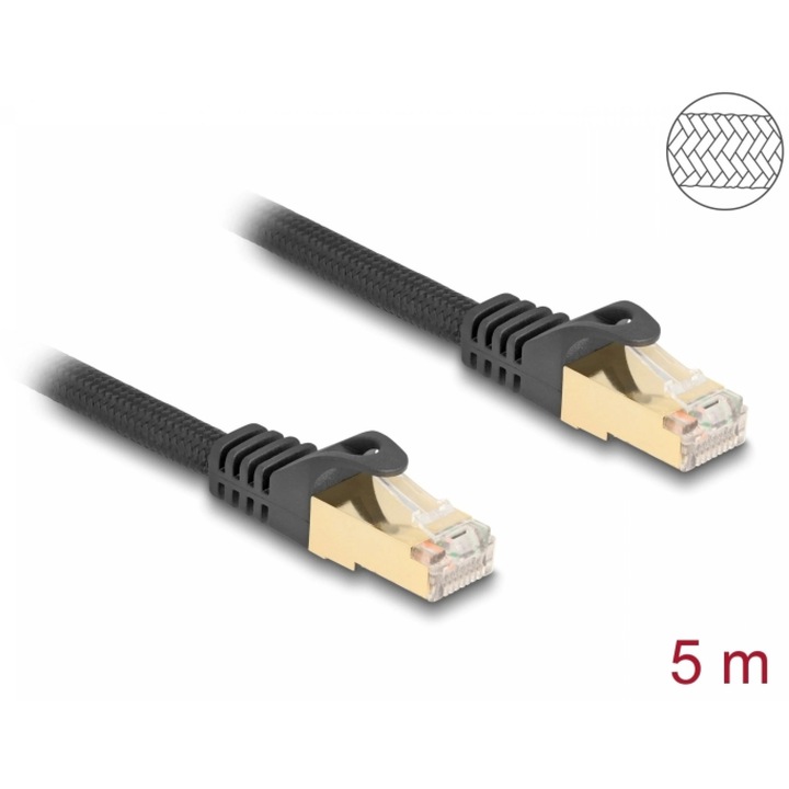 Мрежов кабел RJ45 Cat.6A S/FTP 5м оплетен Черен, Delock 80320