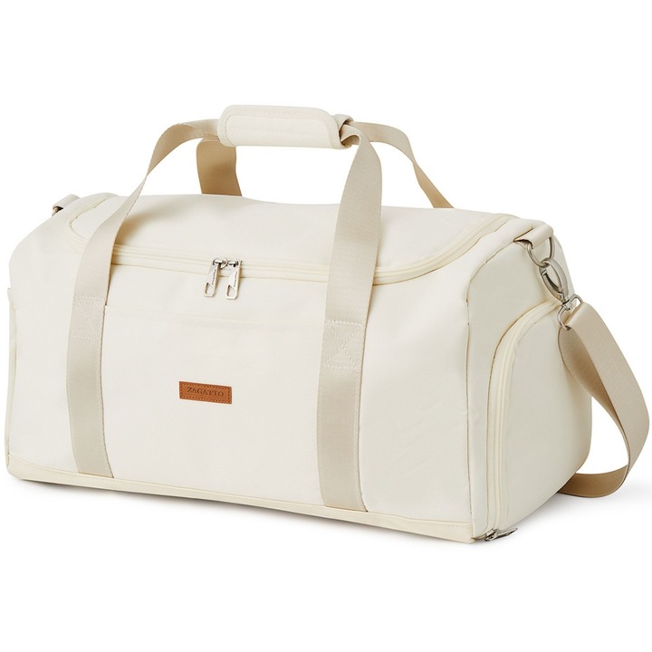 Спортна чанта, фитнес, дамска, Zagatto, Бежова, Водоустойчива, Страничен джоб за обувки, 26 л, Размери 46x25x23 см, Двоен цип, Можете да я използвате като чанта за зала, чанта за фитнес или чанта за пътуване, ZG968