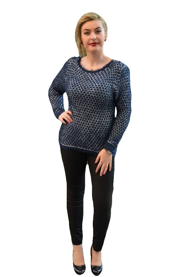 Bluza rafinata, bicolora de buna calitate,D&J Exclusive, Bleumarin/Alb