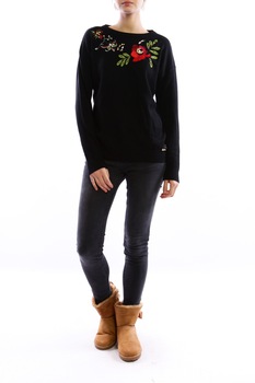 Pulover negru cu broderie, Negru, S-M Pulover negru cu broderie, Negru, S-M