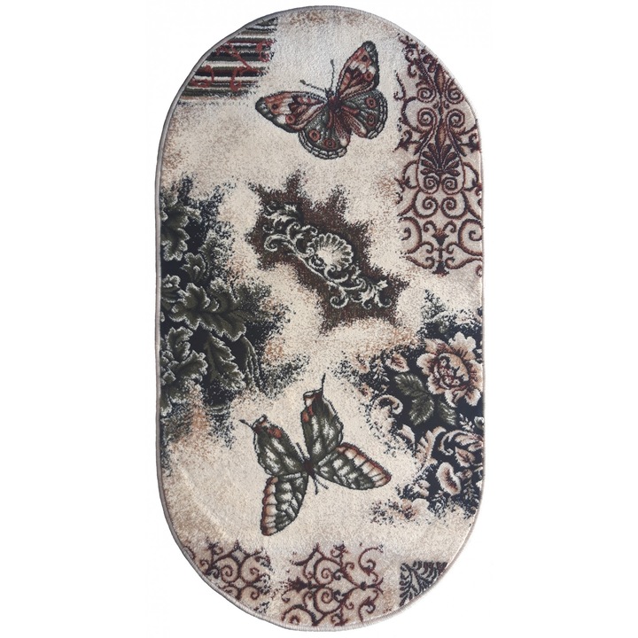 Delta Carpet Lotus Butterflies 1607 Szőnyeg, ovális, 120x170 cm, 1800 gr / m2, krém / barna / bézs