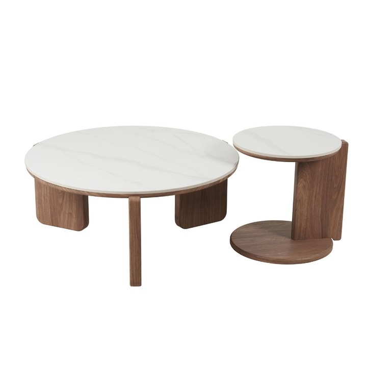 Set 2 Masute de Cafea CT0110 LC, dimensiuni 80 x 35 cm si 40 x 42 cm, culoare Alb/Maro