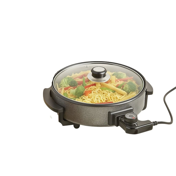 Мултифункционален електрически тиган Royalty Line RL-PP18214, 1500 W, 5.5 литра, Мраморно покритие, Защита от прегряване, От 120℃ до 220℃, Диаметър: 42 сантиметра, Цвят: Сив/Шагрен