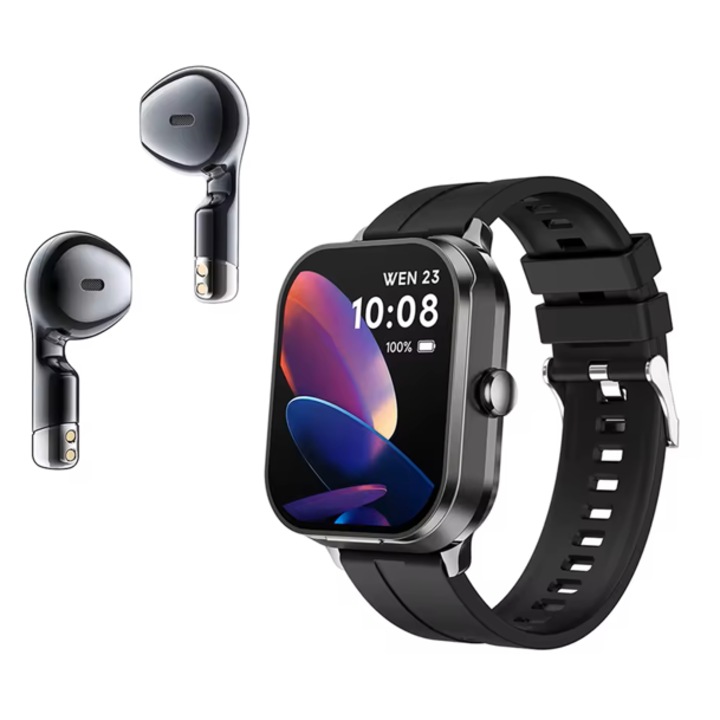 D8Pro 2 az 1-ben okosóra vezeték nélküli Bluetooth fülhallgatóval, 1.85 hüvelykes kijelző, pulzus-, alvás- és fitneszmonitorozás, hívás- és üzenetértesítések, Android és iOS kompatibilis