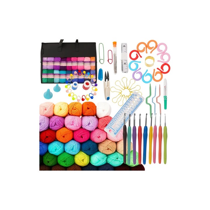 Set de Crosetat Maaleo XXL cu Geanta si Accesorii, 113 Piese